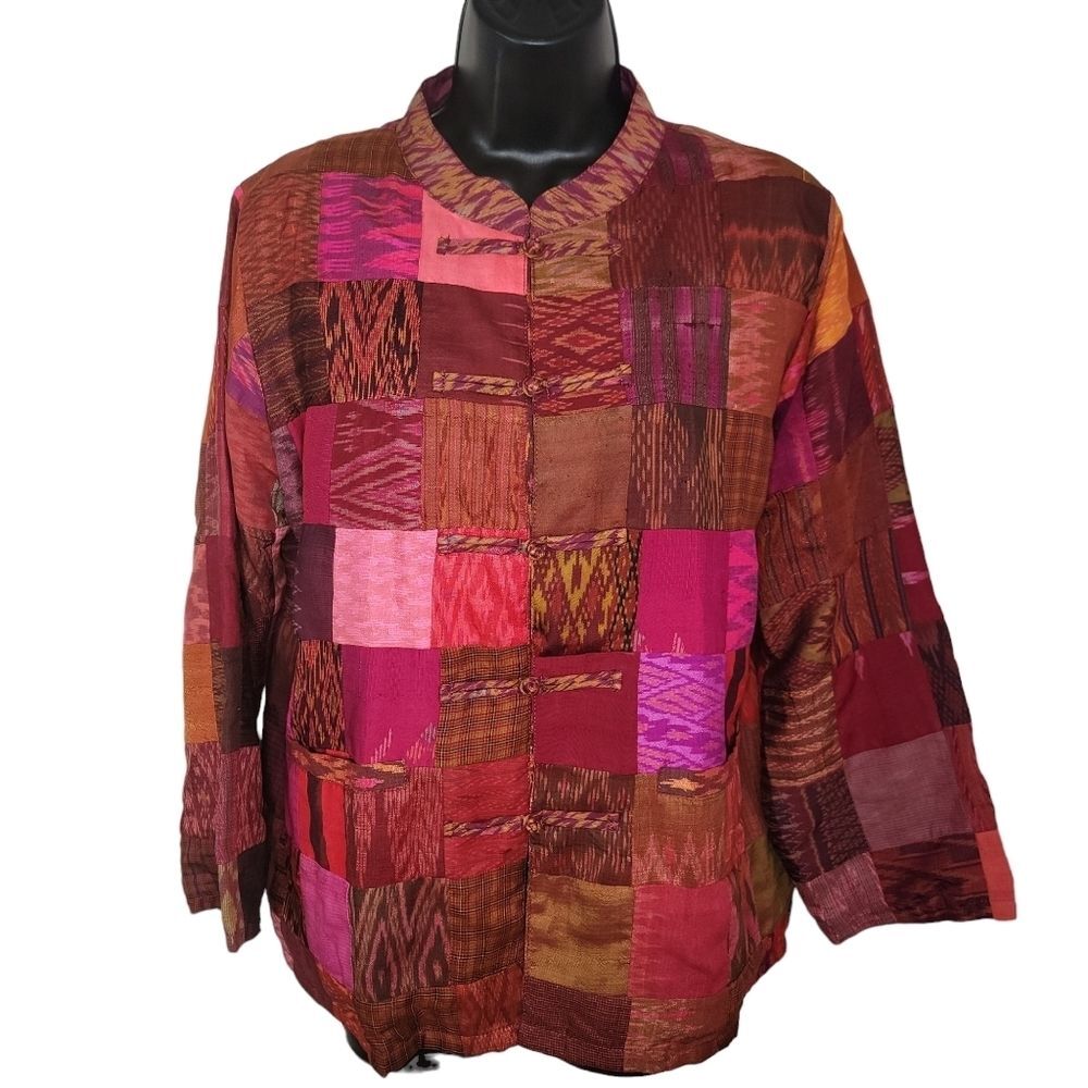 Thai Silk Mandarin collar patchwork jacket size L… - image 1